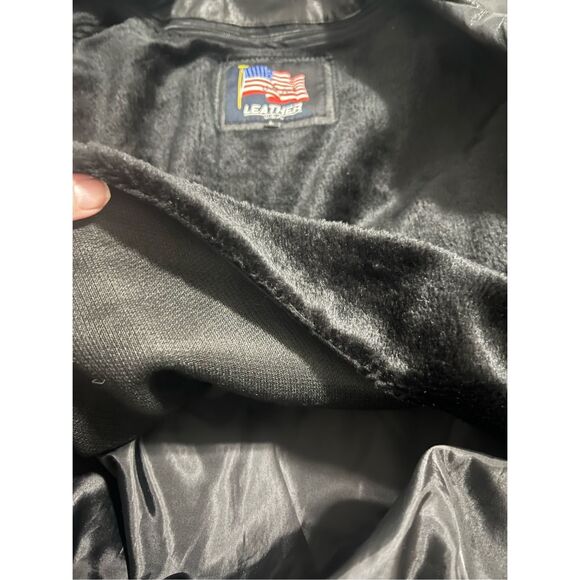 Leather USA SZ LG Jacket Motorcyle Black American Eagle Flag Red Biker America - Picture 6 of 6